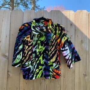 Just B Rainbow‎ Tiger Stripe Jacket Womens Medium Flared 3/4 Sleeve Full Zip